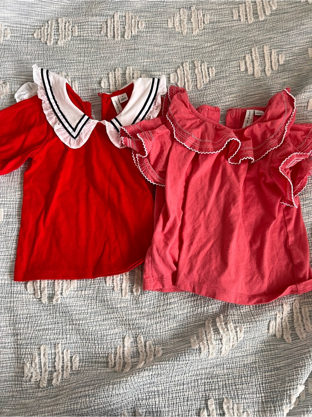 Janie and Jack Red & Coral Ruffle Collar Tees